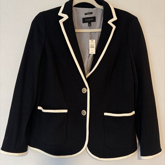 Talbots Jackets & Blazers - Talbots Aberdeen knit blazer in black with white piping Size 6 NWT